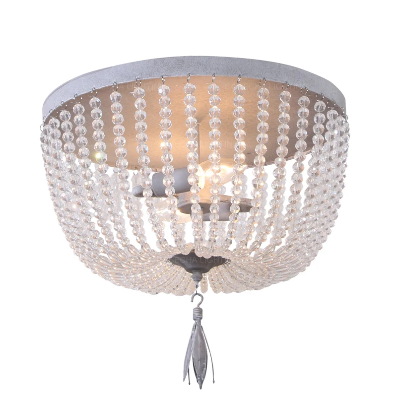 Vintage grey ceiling lights luxury crystal beads ceiling lamp E14 for baby room kids' bedroom kitchen corridor flush mount lamps