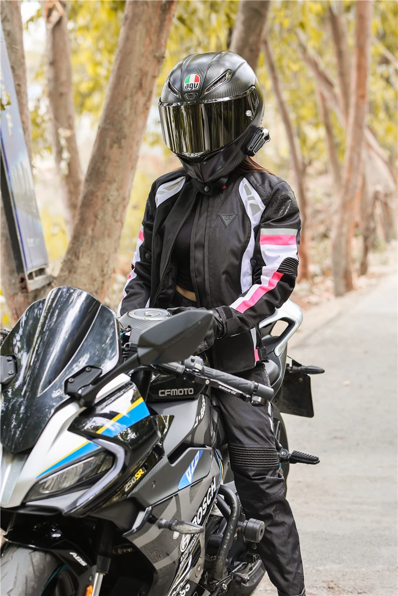 New Women Motorcycle Jacket Pants Spring Ladies Riding Suit with Removable 9pcs Protective Gears thermal lining Summer Pink Red