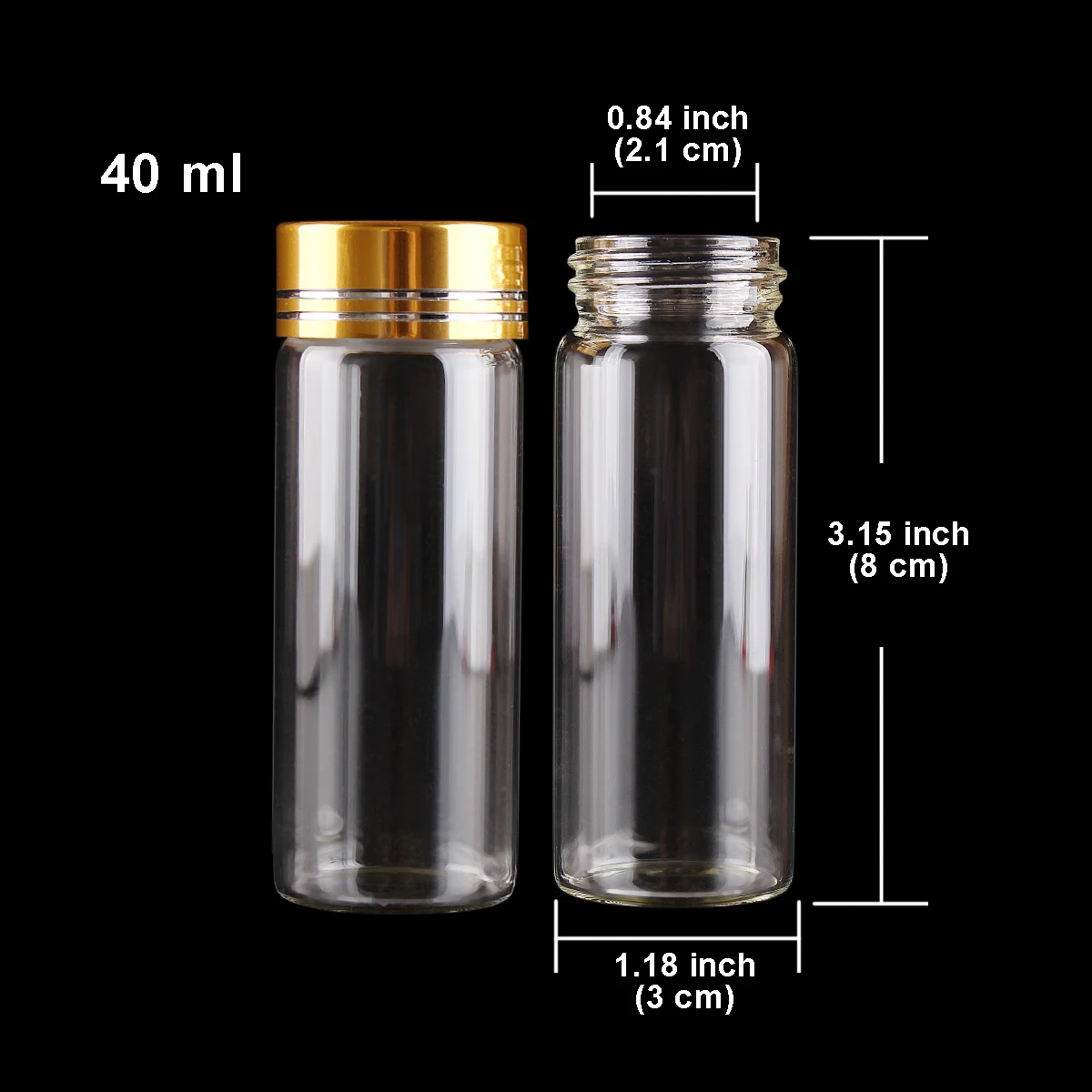 24 pieces 40ml 30*80mm Glass Bottles with Golden Caps Transparent Glass Perfume Spice Bottles Small Glass Container