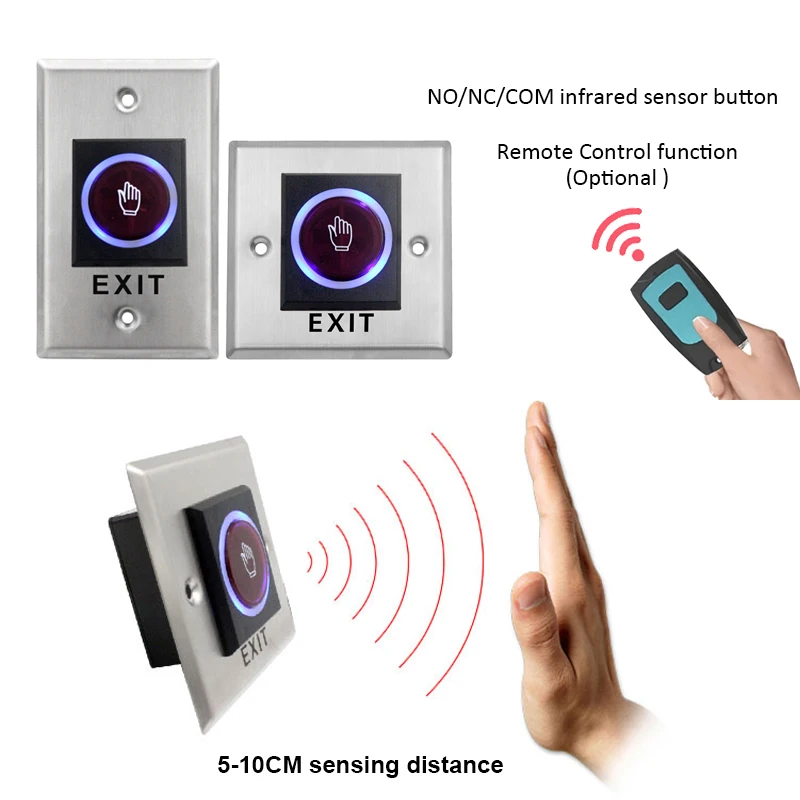 Stainless Steel No Touch Wall Exit Switch Touchless Door Release Exit button Contactless Infrared 12V Access control Push Switch