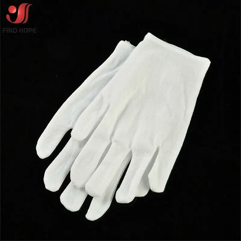 Gants de protection en coton blanc, 6/12 paires, jetables, pour le travail, l\'inspection, les bijoux, légers, doux, unisexe