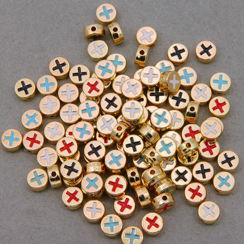 10pcs 8MM color red blue white cross-shaped enamel spacer handmade charm jewelry making alloy metal beads