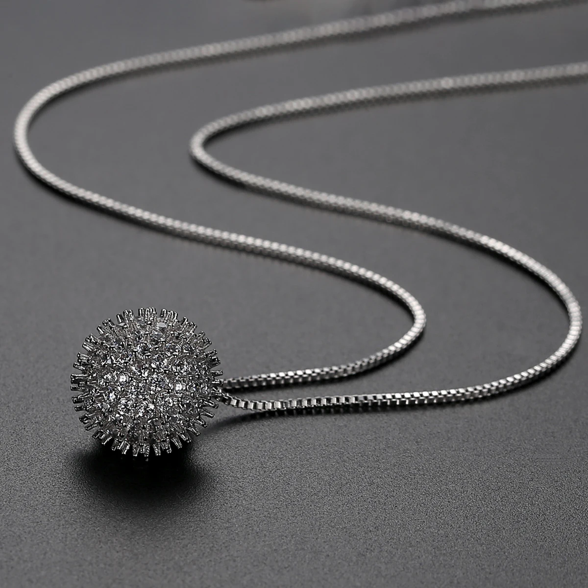 LUOTEEMI Sea Urchin Shape Punk Round Cubic Zirconia Pendant Necklaces for Women Unique Fashion Men Jewelry Christmas Gifts