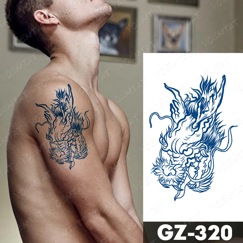 Juice Lasting Ink Tattoos Body Art Waterproof Temporary Tattoo Sticker Dragon Totem Tatoo Arm Fake Lion Tiger Animal Tatto