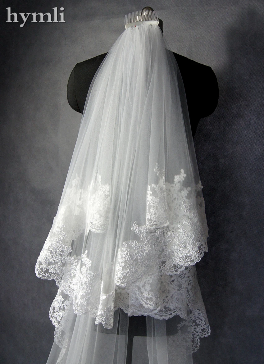 2 layer lace wedding veil long cathedral length bridal veil with comb