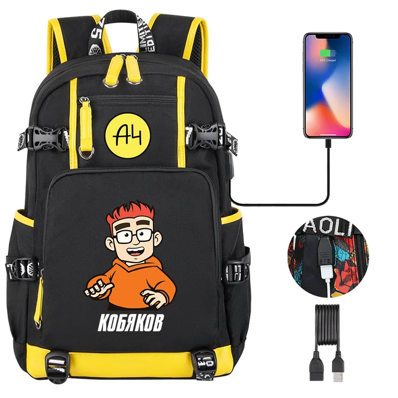 

2022 NEW а4 мерч рюкзак Boy Girl Backpack USB ВЛАД А4 КОБЯКОВ Children Bookbag Men Teenagers Fashion Traveling Backpack