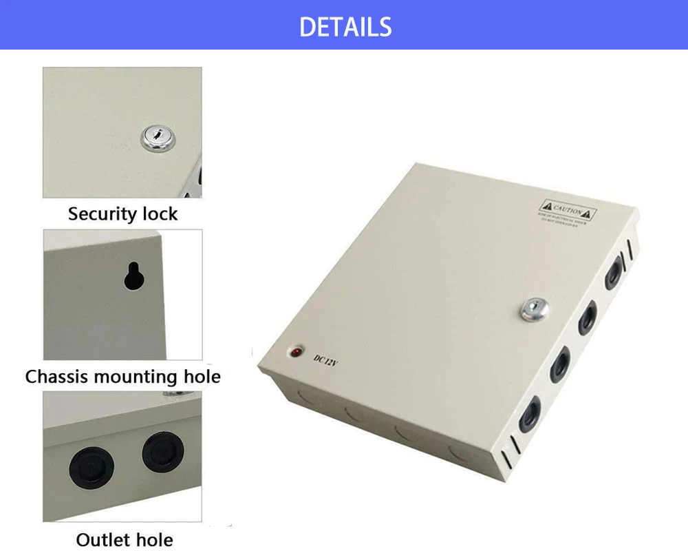 9 Channel 12V 10A CCTV Camera DC Power Supply 120W Fanless