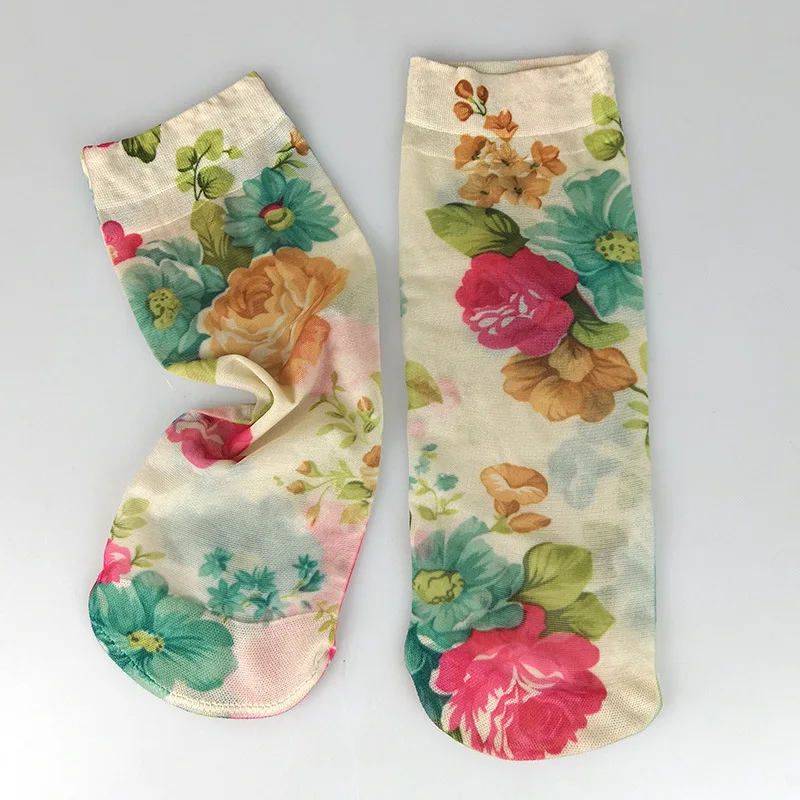 KASURE-calcetines tobilleros con estampado de flores y mariposas para mujer, medias elásticas suaves para primavera y verano, novedad