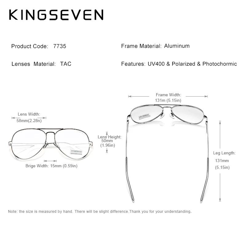 KINGSEVEN New markowe męskie okulary przeciwsłoneczne aluminiowe fotochromowe spolaryzowane soczewki lustrzane UV400 męskie okulary przeciwsłoneczne