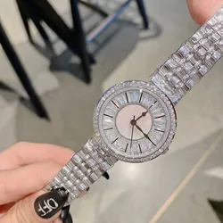 Elegant Full Silver Color Women Jewelry Watches High-end Sparkly Zircon Crystals Watches Waterproof Full Steel Bracelets Quartz