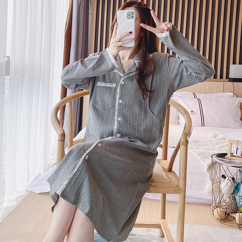 100% Cotton Maternity Nursing Night Dress Spring Autumn Sleepwear Clothes for Pregnant Women Pregnancy Feeding Home Lounge Wear