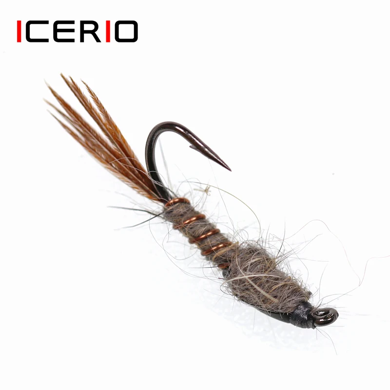 ICERIO 8PCS #12 Hare's Ear Nymphs Trout Fishing Fly Lure Baits