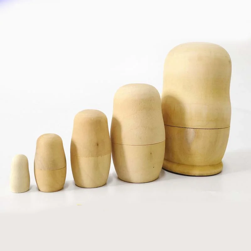 Muñeca Matryoshka sin pintar para niños, juguete de anidación rusa con 5 piezas de madera en blanco, ideal para entrenamiento de habilidades de pintura, regalo