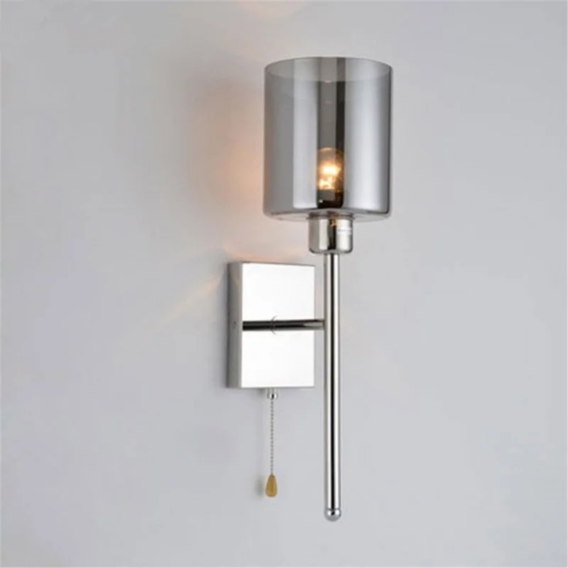 

Modern Sconce Wall Lights Led Bulb Indoor Lighting Wall Mount Bedside Lamp with pull chain switch Glass shade Led Lamp Wall Lamp