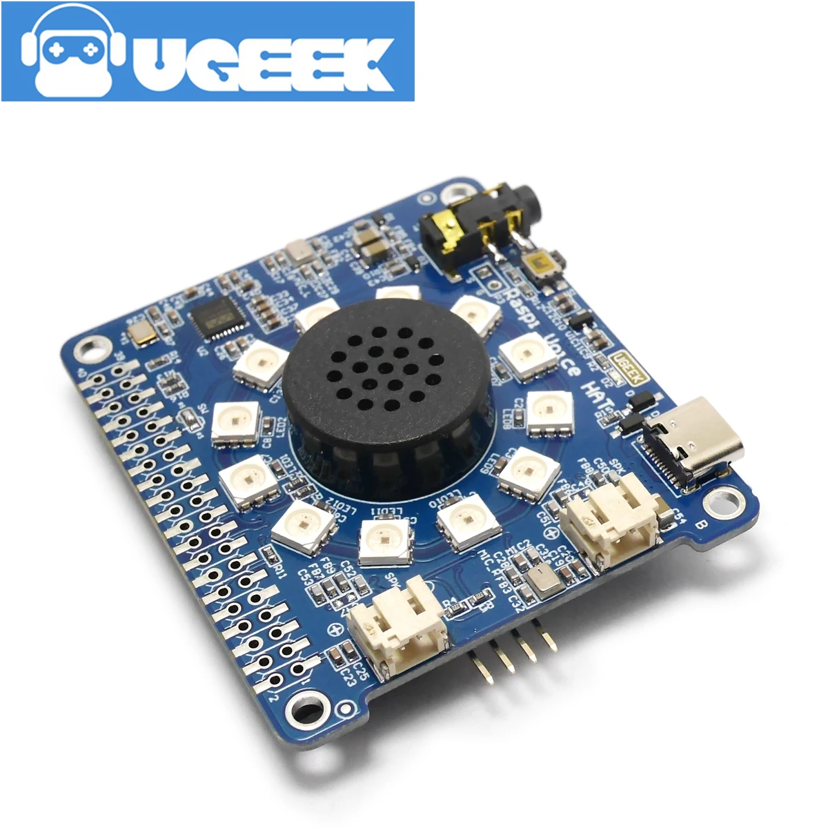 UGEEK Voce CAPPELLO per RaspberryPi 4B | Doppio Microfono AI Speaker per Pi 4 Modello B | WM8960 Amplificatore con RGB LED | FAI DA TE Il Tuo Robot