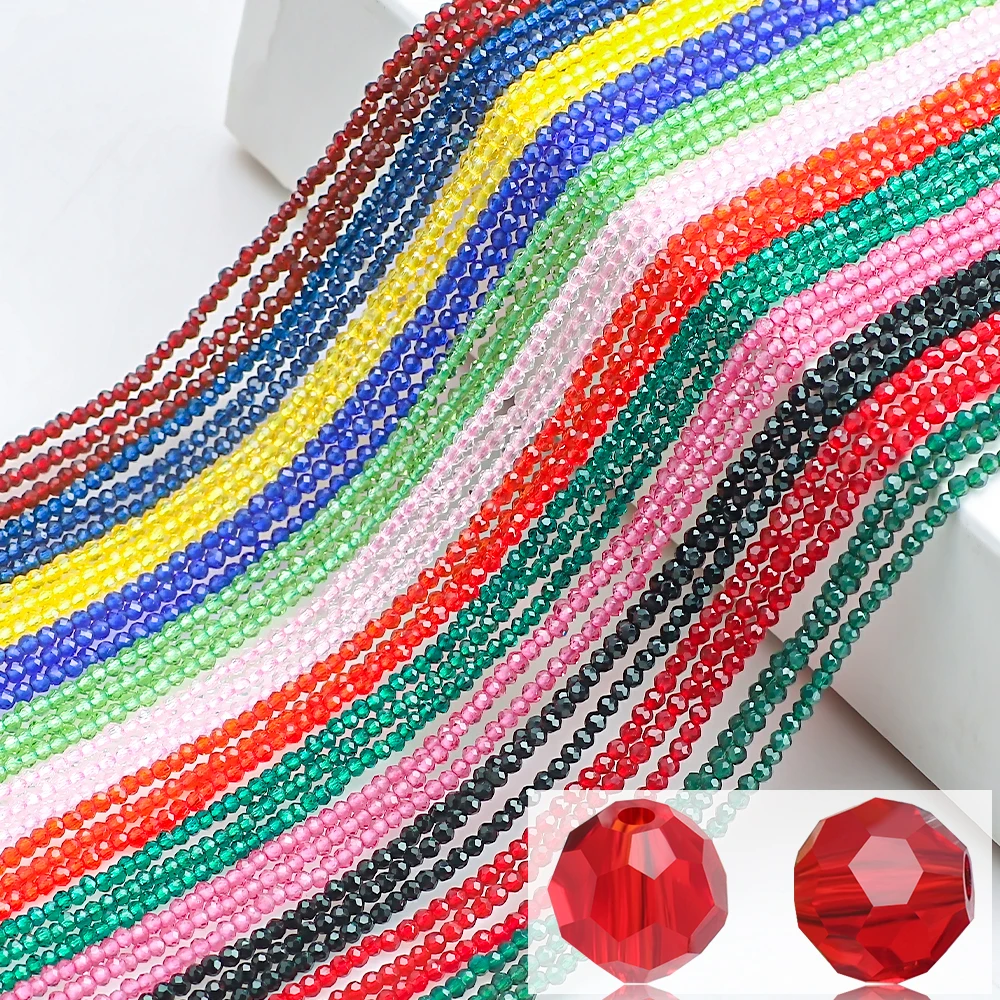 1900Pcs/Lot 32Faceted Round Ball Red Cotton Thread 1mm Austrian Crystal Glass Round Beads For DIY Making Jewelry Embroidery