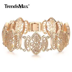 585 Rose Gold Color Bracelet Bangle for Women Girl Cut Out Carved Flower Vine Oval Wristband Jewelry Wedding Female Gift CBM01