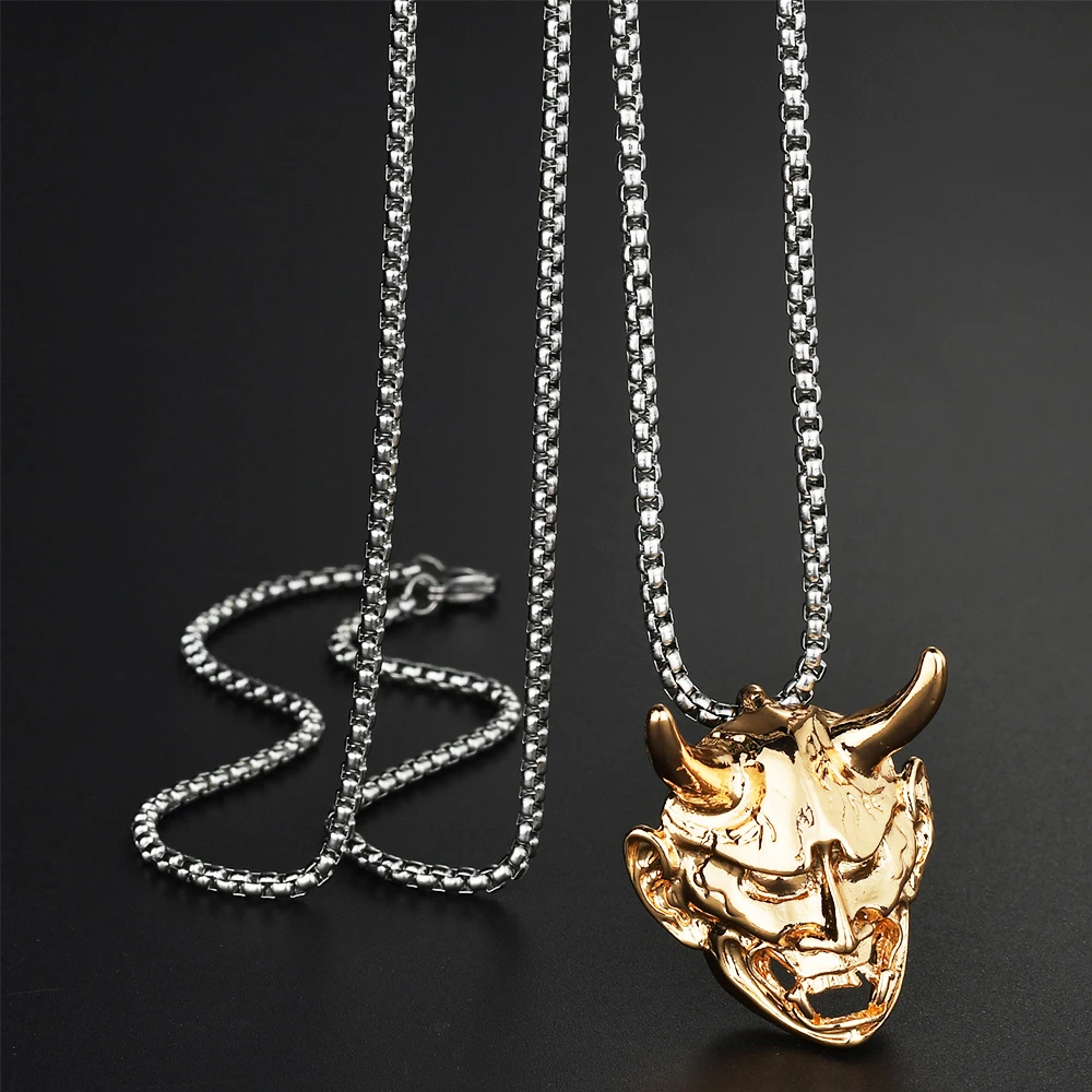 Vintage Gold Silver Color Punk Horn Monster Skull Pendant for Men Women Necklaces Unisex Jewelry Accessories Party Birthday Gift