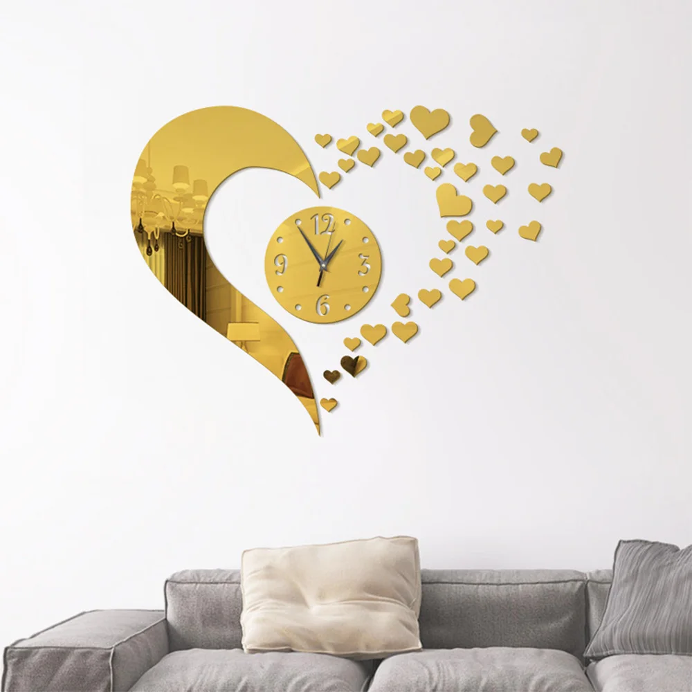 Nordic Creative DIY Acrylic Mirror Love Combination Wall Clock Living Room Bedroom Decoration Fashion Personality Watch