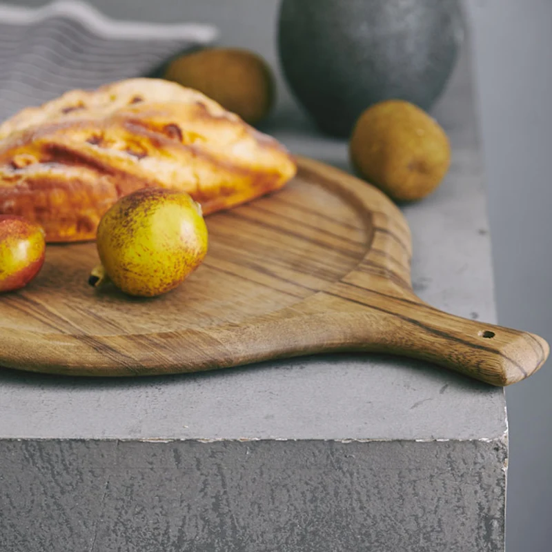 Planche à Pizza Ronde En Bois D'acacia 30 Cm - Avec Poignée, Idéale Comme Planche à Découper Ou Plateau De Service Fromage/charcuterie - 7