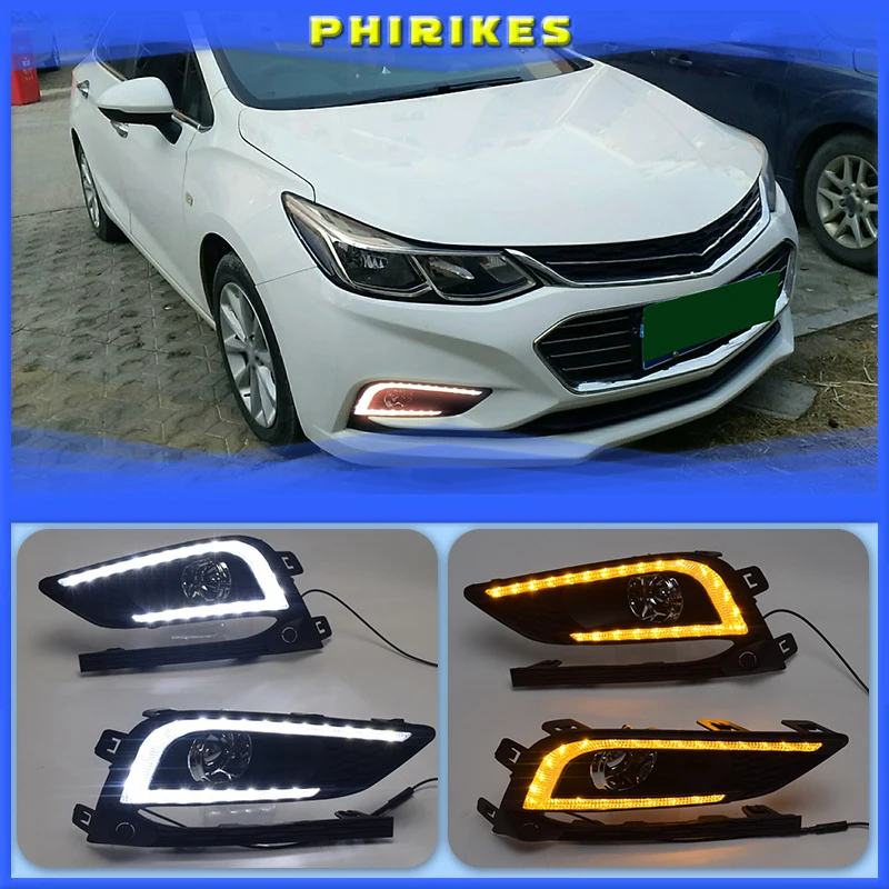 

New design and Turn Signal style Relay 12V car LED DRL Daytime Running Lights with fog lamp hole for Chevrolet Cruze 2016 2017