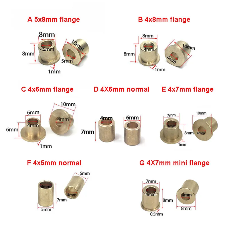 10PCS 4x8mm 5x8mm Copper Bushing Shafting Bearing Rudder Shaft Sleeve Spare Parts for RC Simulation Ship Bait Boat Model