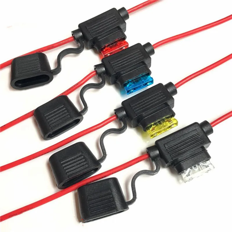 1 Set Car Fuse Cable MINI Small Medium Standard Blade Auto Fuse Holder Power Socket 18/16/14/12/10AWG 5A 10A 15A 20A 30A 40A