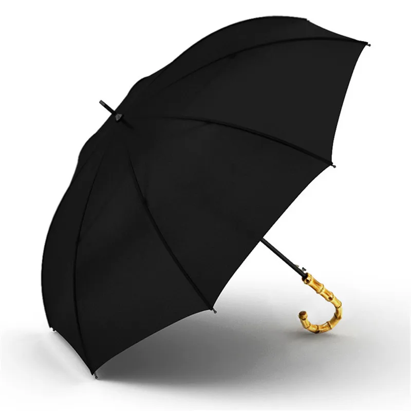 Bamboo Rattan Curved Handle Umbrella , Strong Windproof, Semi Automatic, Long, Creative, Large, Outdoor Business Umbrellas