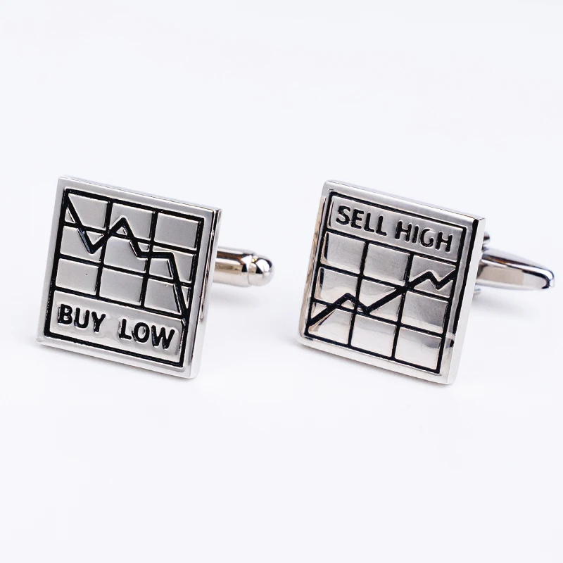 Mens Cufflinks Stock Market Buy Low Stock Charts Sell High Cuff Buttons Curved Square French Shirt Jewelry Business Gift