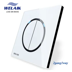 WELAIK UK standard-Crystal Glass-Panel Push-Button-Switch Wall-Light Switch AC110-250V 2Gang-1Way B1721W