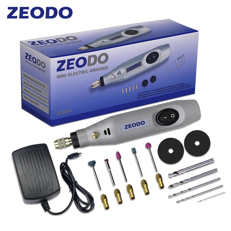 

Zeodo ZD6000 Mini DIY Electric grinder Drill Grinding Set Power Rotary Tools 2W-15W Wood Carving Engrave Pen DC 12V AC100-240V