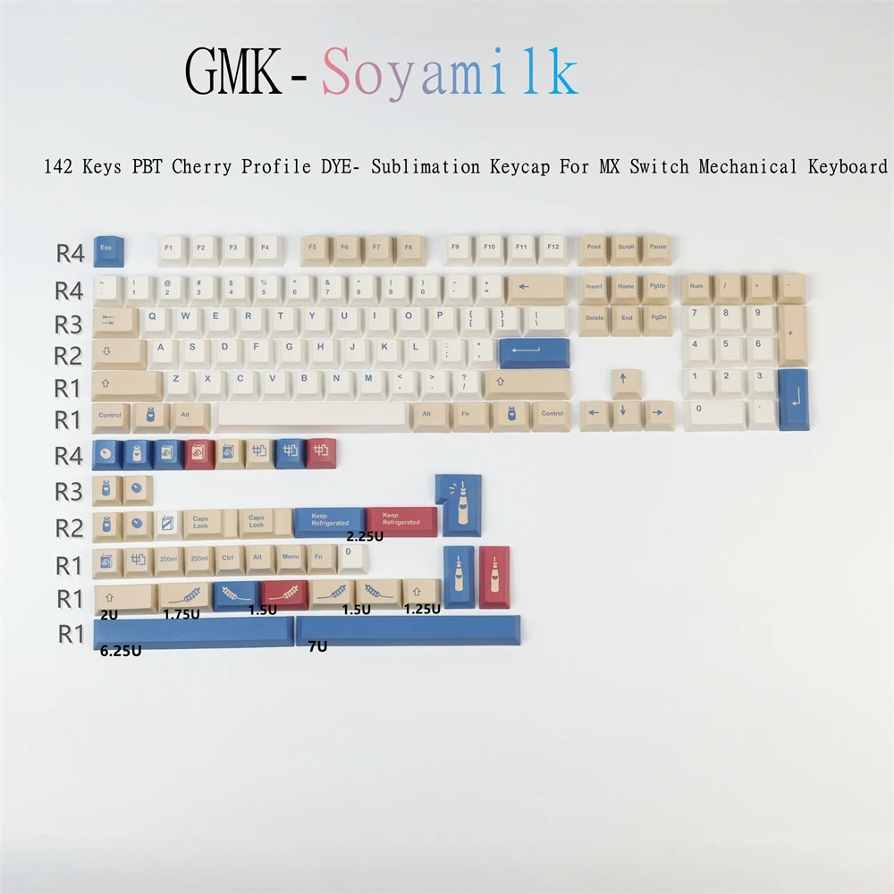 

142 Keys PPT Keycaps GMK Soyamilk Cherry DYE-Sublimation Keycap For Mechanical Keyboard GK61 GH60 With 1.75U 2U Shift ISO