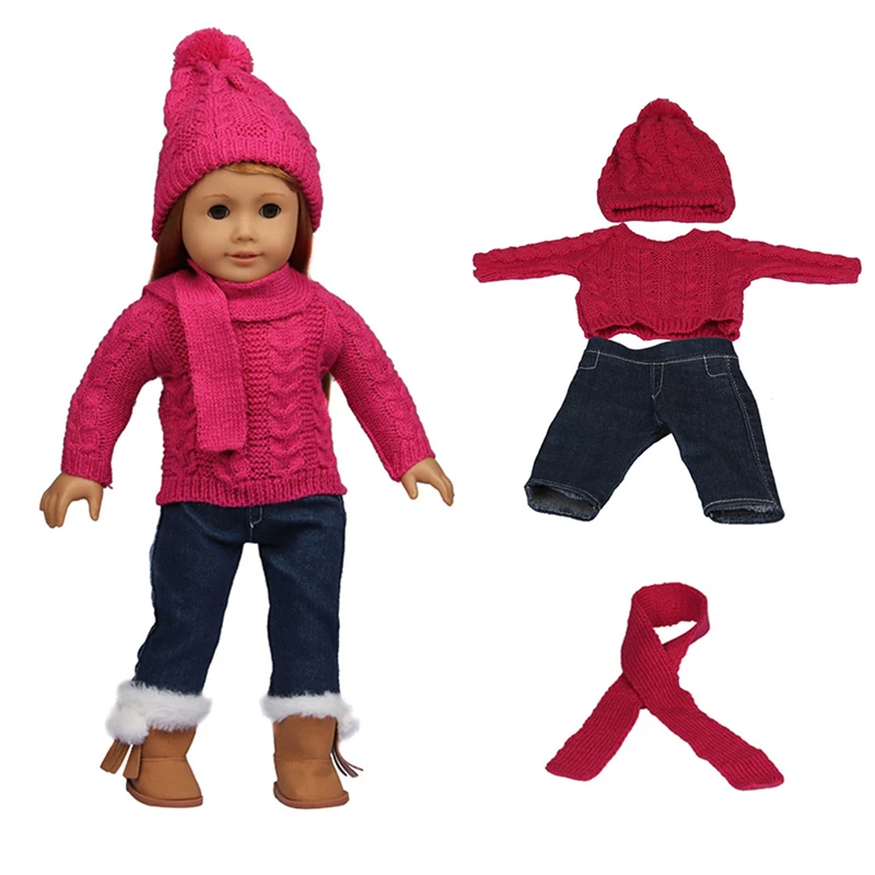 Clothes for Baby Born 43 cm Doll Outfits18 Inch Sweater Suit Hat Scarf Gloves Reborn Accessories Girl Birthday Festival Gifts