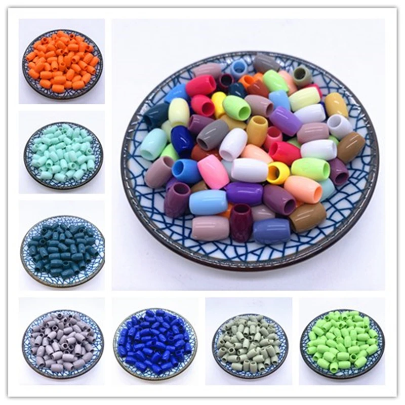 New 50pcs 12x8mm Cylindrical large hole beads Bracelet Accessories Children Gift Handcraft DIY Acrylic Beads Jewelry Findings