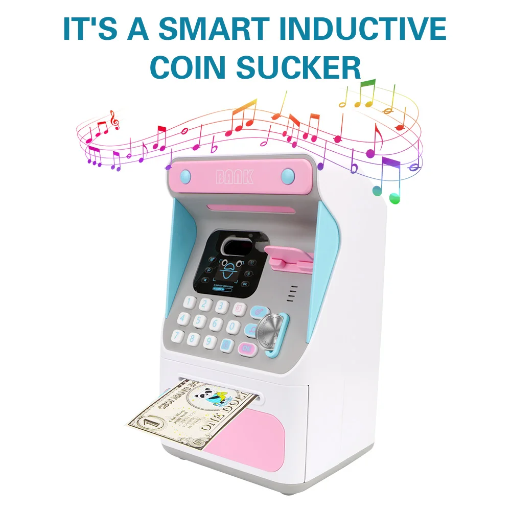 Electronic Piggy Bank Auto Scroll Paper Banknote Money Boxes ATM Machine Cash Box Simulated Face Recognition Gift for Kids