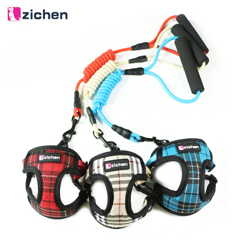 Dog Harness and Leash, Denim, Satin Mesh, Thickening, Adjustable Foam, Comfort Handle, Durable, 3 Colors, Small and Medium Dog