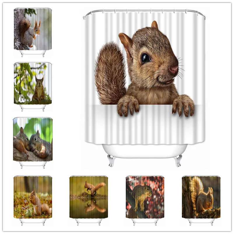 Musife Custom High Quality Squirrel Shower Curtain Waterproof Bathroom Polyester Fabric Bathroom Curtain