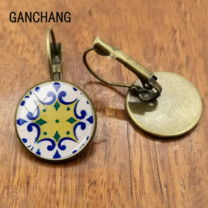 2020 Portuguese Tile Graphic Earrings Mandala Portuguese Flower Earrings Gifts To Women Girls Birthday Temperament Jewelry