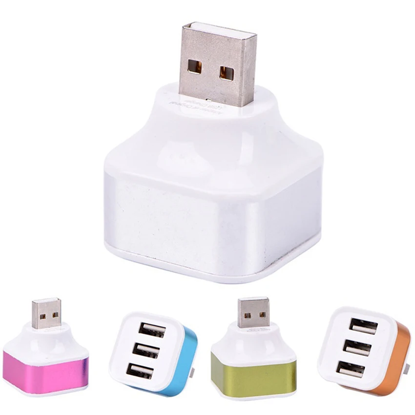 High Speed 3 Ports Portable USB2.0 Multi HUB Phone Splitter Adapters Rotatable Plug Random Color