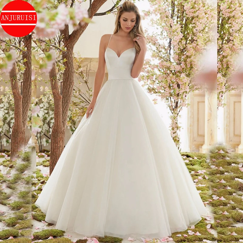 Vestido De Novia De Organza con tirantes finos, Hochzeit, línea A, Simple, 2022, barato