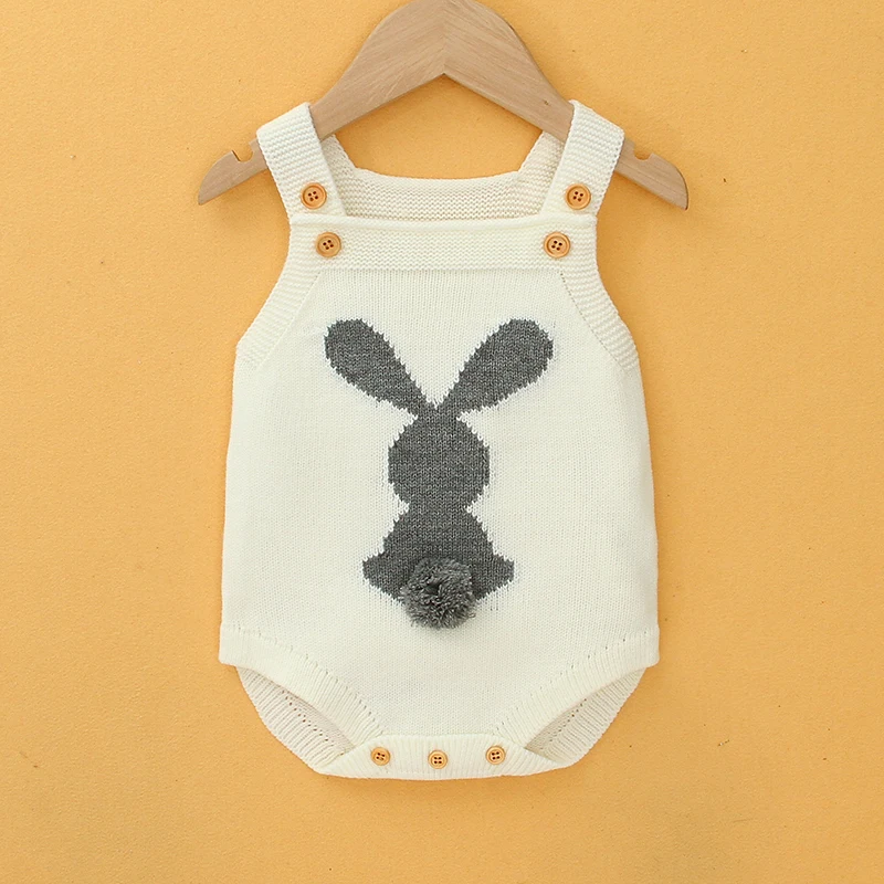 Baby Bodysuit Knit Sleeveless Newborn Girl Boy Jumpsuit Outfit Fashion 3D Rabbit Pom Pom Infant Kid Clothing Top Easter Playsuit view 6