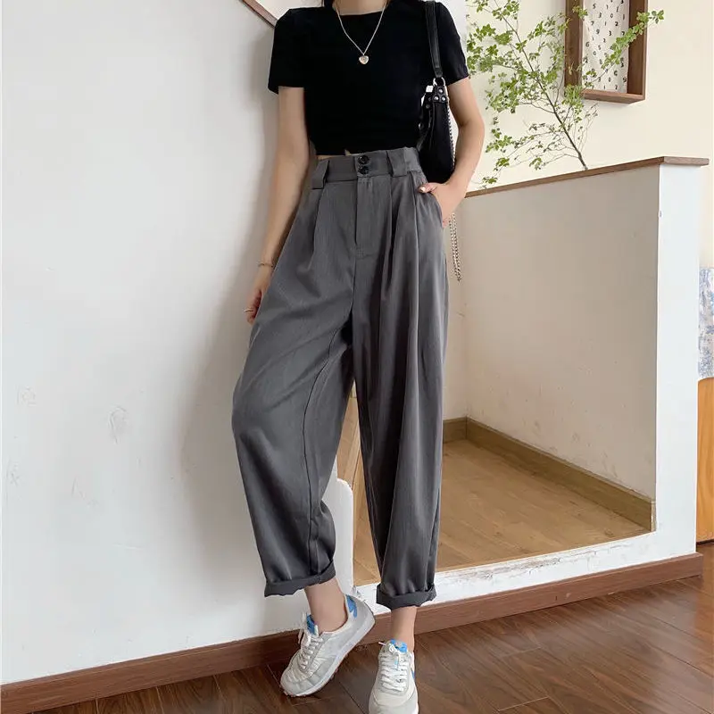 Straight Pants Women BF Style Chic Trendy Ladies Ankle-Length Trousers Summer New All-match College Classic Teens Pantalones Hot