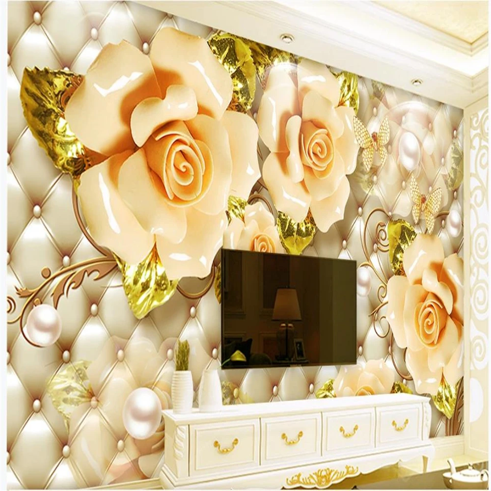 

3D Luxury 3d stereoscopic wallpaper Three-dimensional Flower Jewelry wallpapers TV Background Soft Pack Background