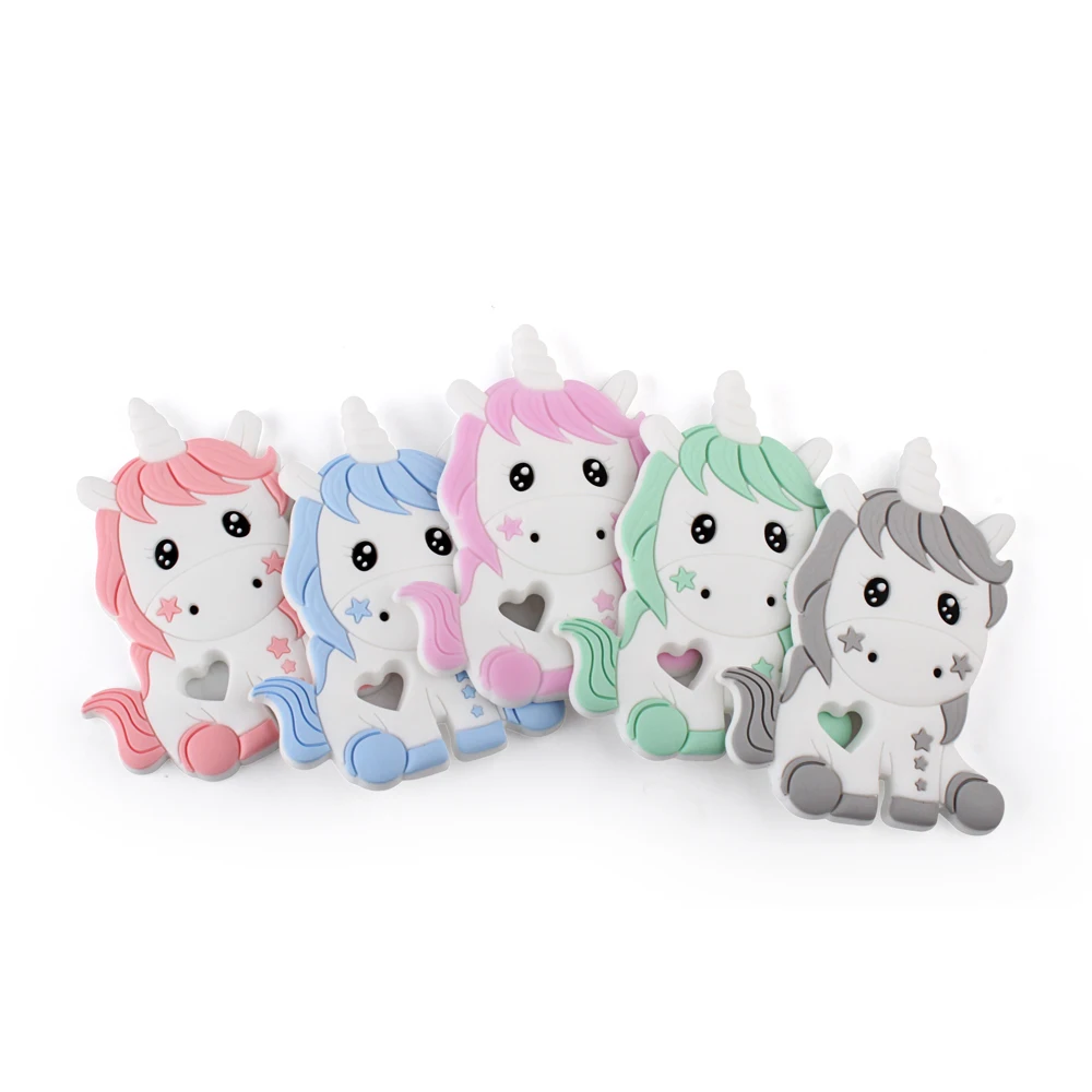 Baby Silikon Schnuller Beißring Perlen Clips Mini Einhorn Bär Food Grade Baby Kauen Zahnen Krankenschwester Cartoon Tiere DIY Dummy Kette