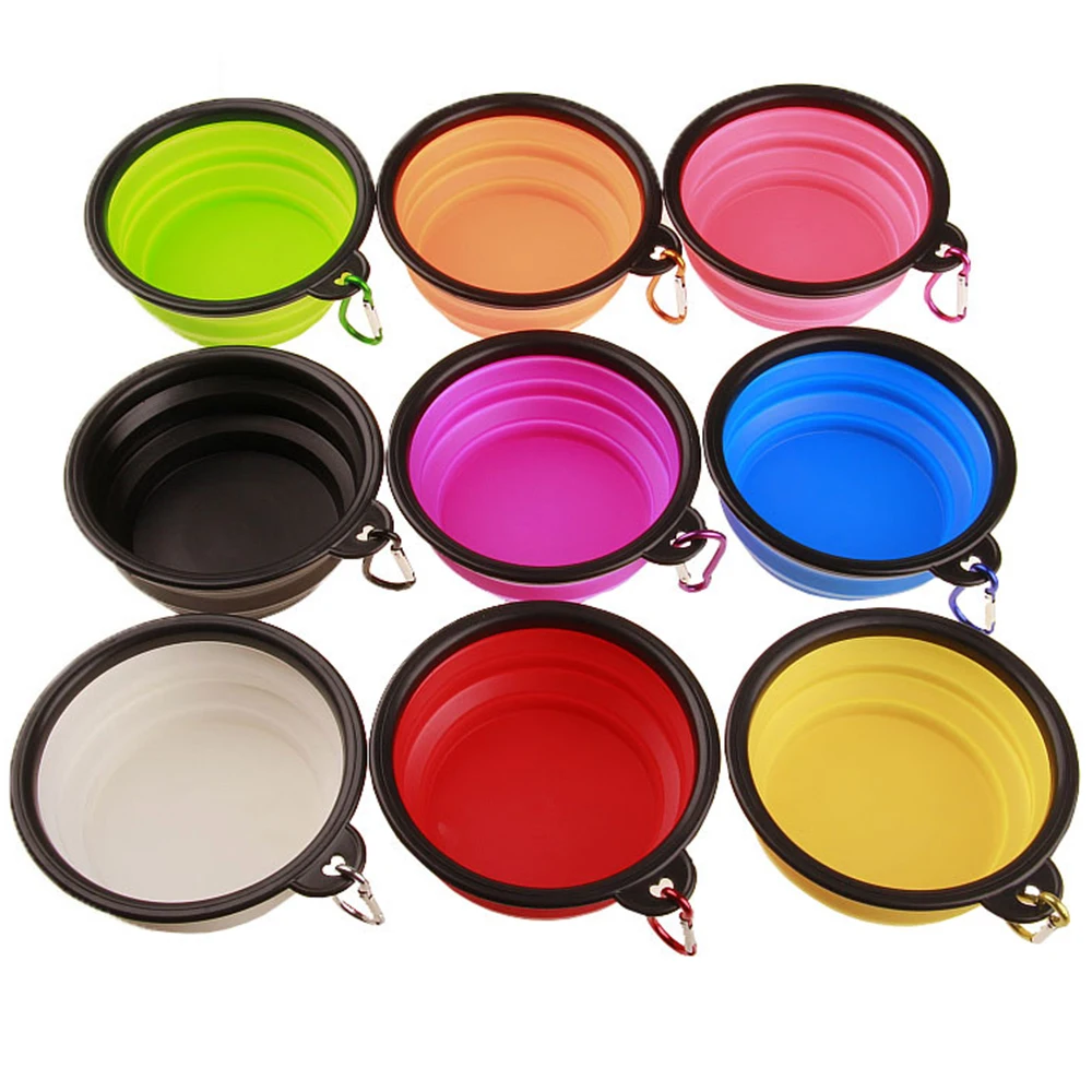 Pet Soft Dog Cat Folding Travel Bowl Puppy Portable Collapsible Foldable Pet Cat Food Water Feeding Silicone Bowls