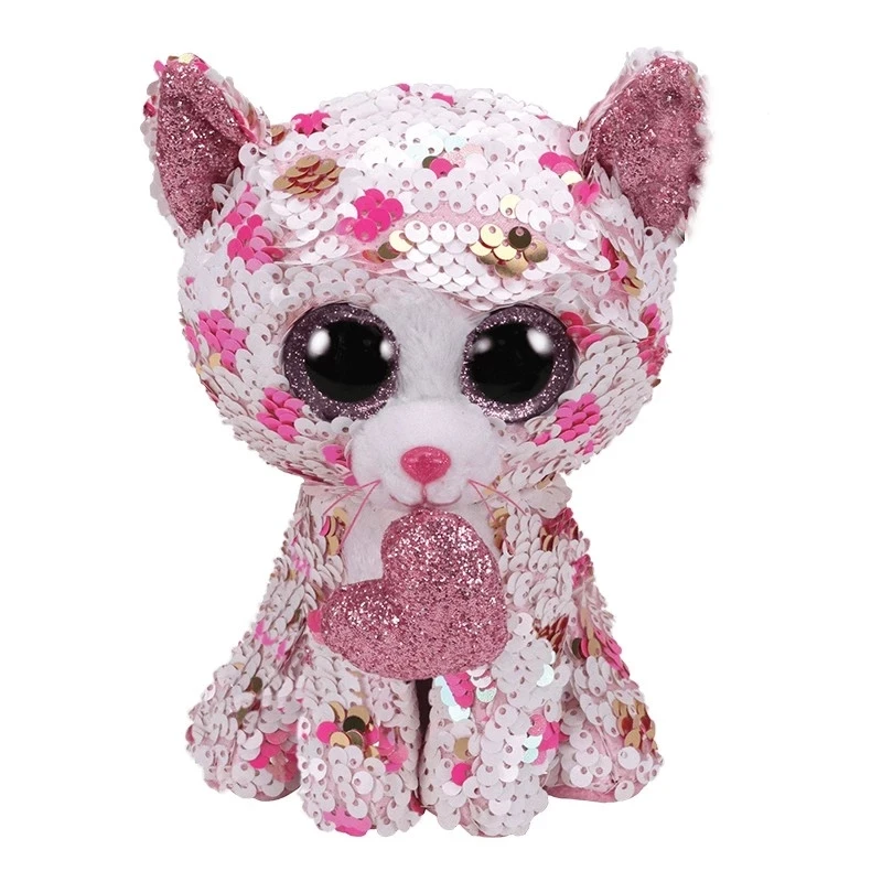 15CM Ty Beanie Boo's Big Eyes Sequins Reversible Stuffed Animal Cupid the Cat Color Changing Doll Collection Child Birthday Gift