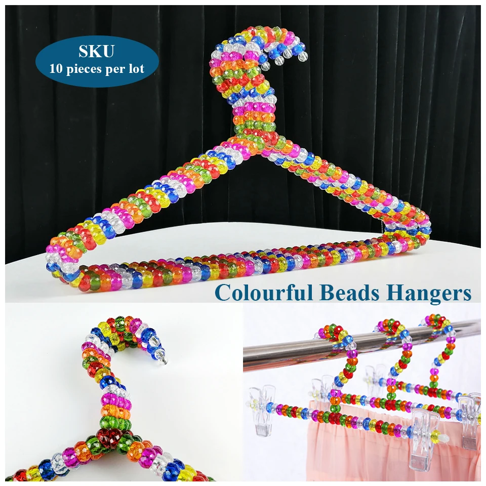10 Pack Original Factory Sale Household Sotrage Colorful Plastic Beads Hangers Women Garment Store Lady Clothes Hanger