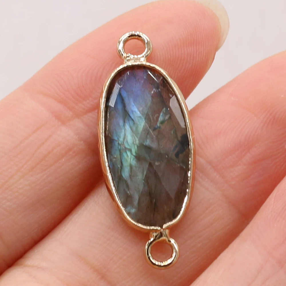 2pc Natural Stone Faceted Pendants Gold plated Labradorites Connector for Trendy Jewelry Making Diy Women Necklace Bracelet