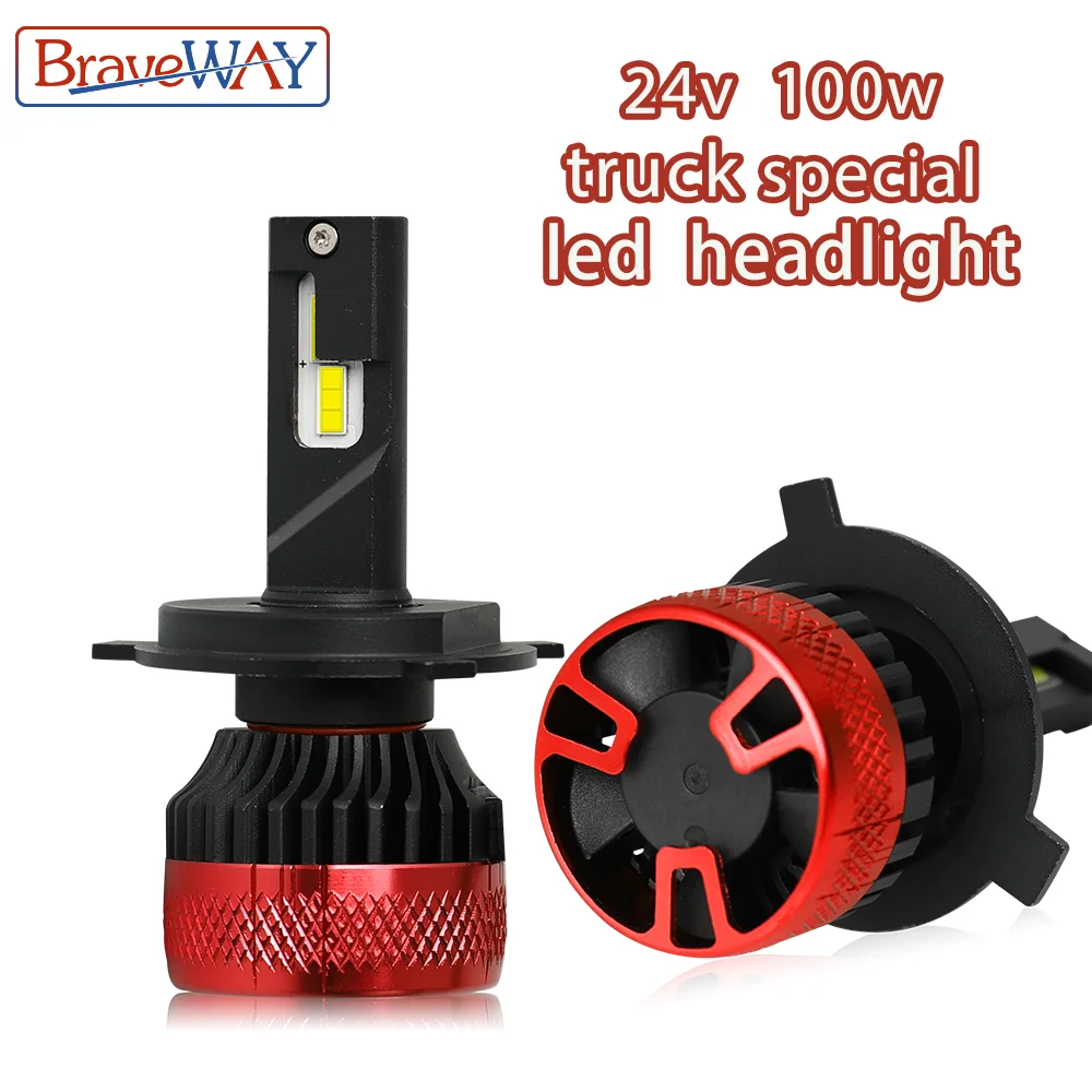 

BraveWay 6000k 24v Truck Bulb 100w H1 H3 H4 H7 H11 Led Headlight Super Bright White Light Lamp Bus/ Car Cree Chips Engineering