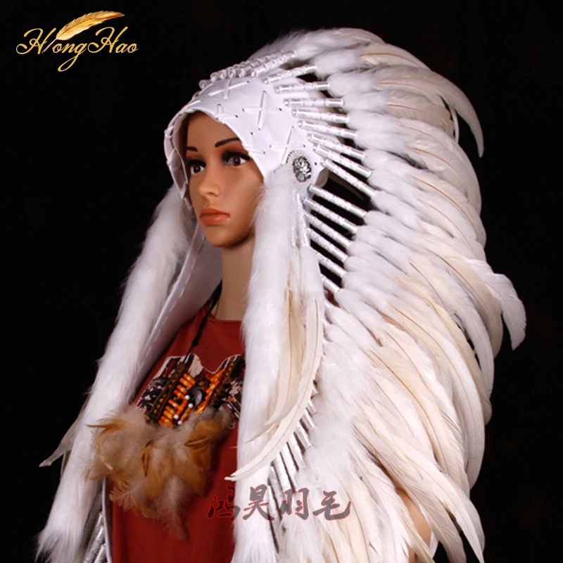 white Indian feather headdress feathered costume Indian chief feather war bonnet halloween costume